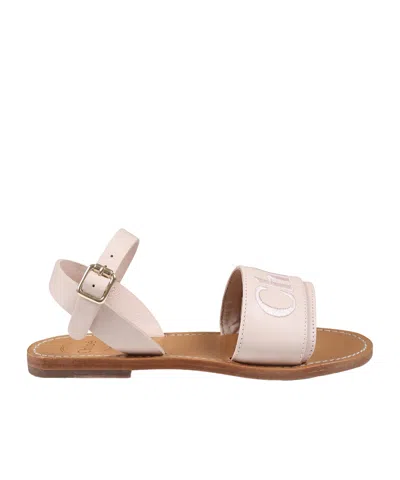 CHLOÉ CHLOÉ KIDS LOGO EMBROIDERED BUCKLE-STRAP SANDALS