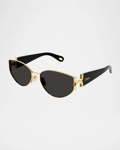 Chloé Round Logo-print Sunglasses In 001 Shiny Classic Gold Chl