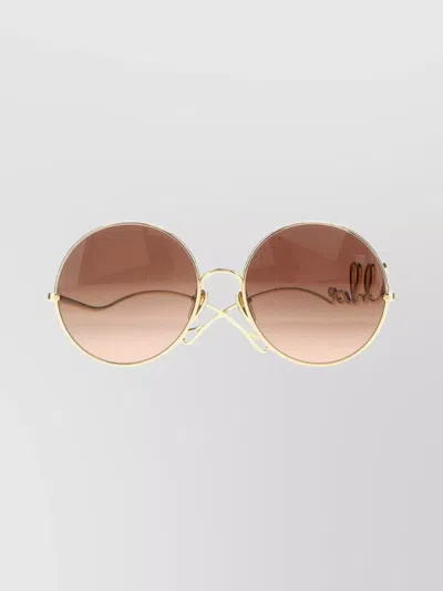 Chloé Round Metal Sunglasses Curved Temples In Brown