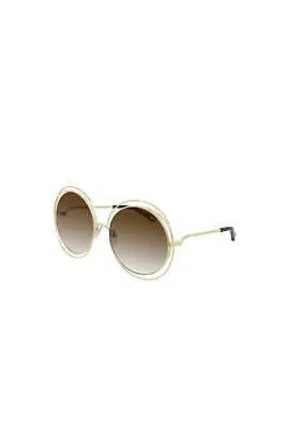 Pre-owned Chloé Chloe Round Metal Sunglasses With Brown Gradient Lens For Women - Size 58mm In Gold