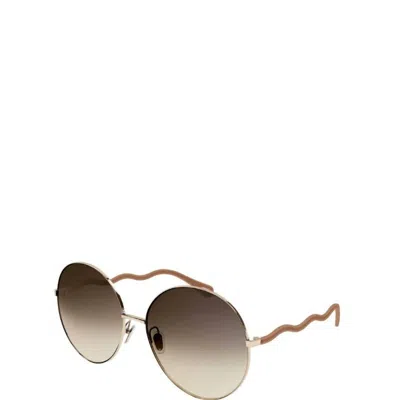 Chloé Round Metal Sunglasses With Brown Gradient Lens In Beige