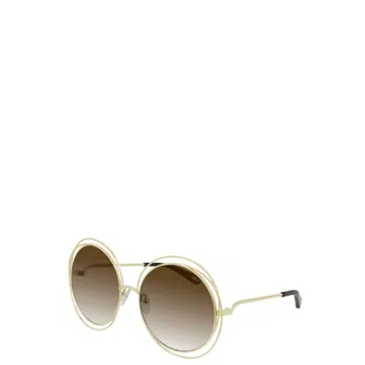 Chloé Round Metal Sunglasses With Brown Gradient Lens In Gold In Yellow