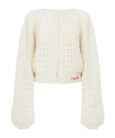 Chloé Balloon-sleeve Open-knit Cardigan In Neutral