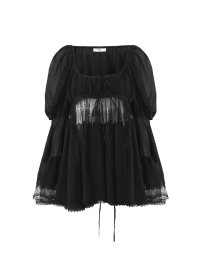 CHLOÉ SCOOP-NECK PUFF-SLEEVE BLOUSE
