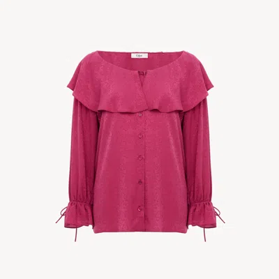 Chloé Round-neck Ruffle Blouse In Silk Jacquard In Pink