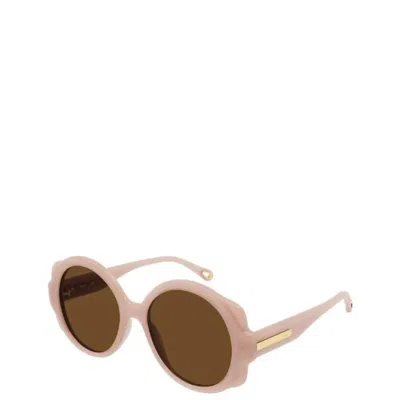 Chloé Round Plastic Sunglasses With Brown Lens In Nude In Pink