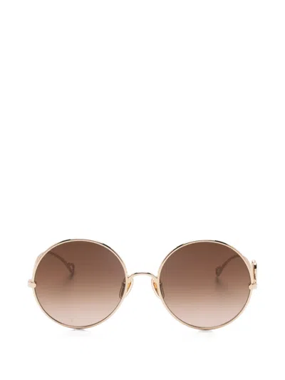 Chloé Round-shape Log-detail Sunglasses In Brown