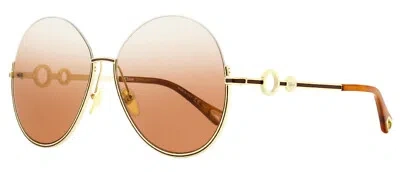 Pre-owned Chloé Chloe Round Sunglasses Ch0067s 002 Gold/havana 61mm 67 In Rose Gradient