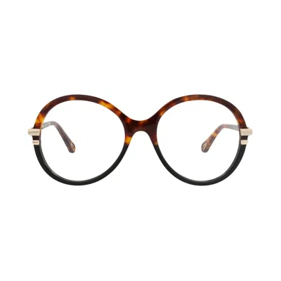 Pre-owned Chloé Round-frame Bio Acetate Optical Frames 'havana/transparent' | Brown | Women's Size Onesize
