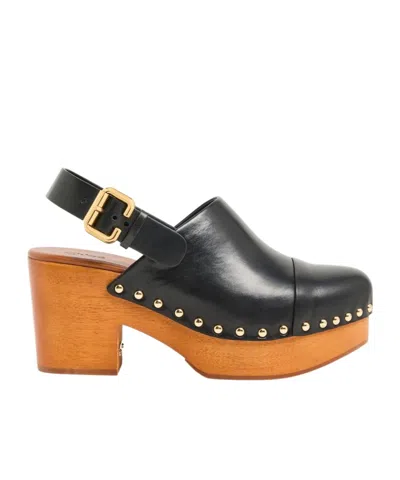 Chloé Jeannette Studded Leather Slingback Platform Clogs In Black