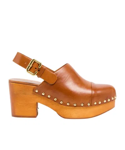 Chloé Chunky Heel Stud Embellishments Wooden Platform Pumps In Ginger Brown