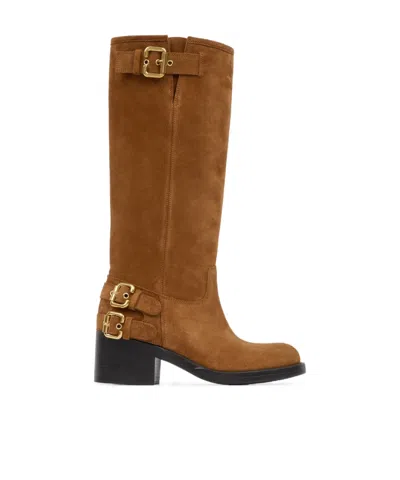 Chloé Round-toe Tall Boots In Brown