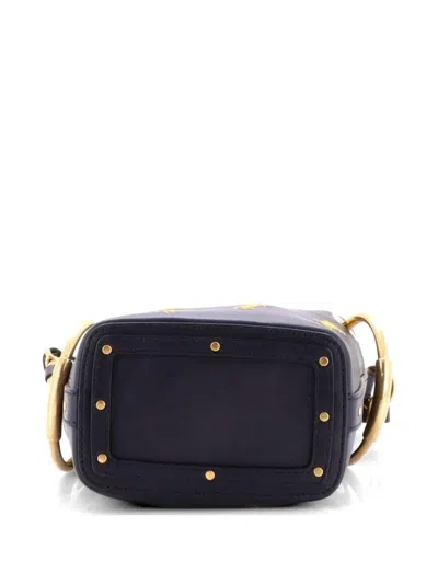 Pre-owned Chloé Roy Embroidered Leather Mini Bucket Bag In Black