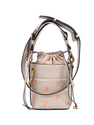 Pre-owned Chloé Roy Horse-print Bucket Bag In Neutral