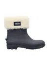 Chloé Faux-fur Trim Logo-patch Wellies In Blue