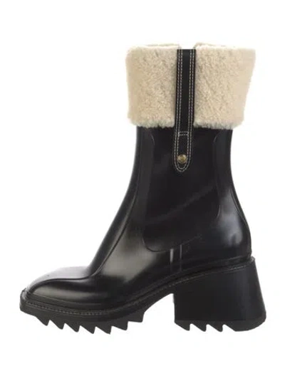 Pre-owned Chloé Rubber Colorblock Pattern Rain Boots In Black