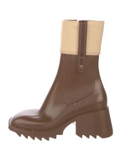 Pre-owned Chloé Rubber Colorblock Pattern Rain Boots In Brown