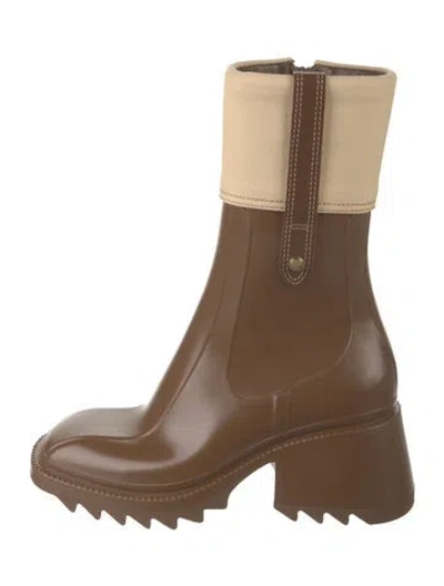 Pre-owned Chloé Rubber Colorblock Pattern Rain Boots In Brown