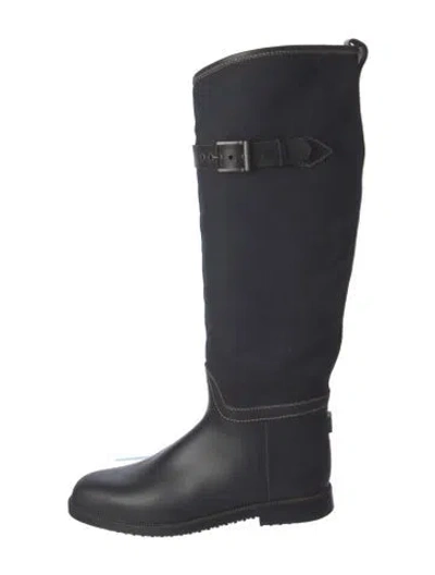 Pre-owned Chloé Rubber Leather Trim Embellishment Rain Boots In Black