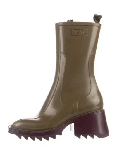 Pre-owned Chloé Rubber Rain Boots In Green