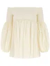 Chloé Ruched-bodice Off-shoulder Wool Top In Neutrals