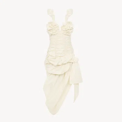 Chloé Ruched Bustier Midi Dress In Cotton Poplin In White