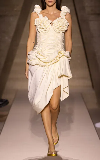 Chloé Ruched Cotton Midi Dress In Neutral