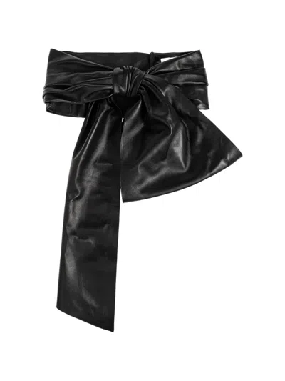 Chloé Ruched Leather Belt In Black