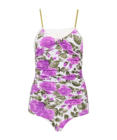 CHLOÉ RUCHED ROSE-PRINT BODYSUIT
