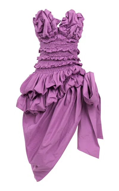 Chloé Ruched Ruffled Cotton Midi Dress In Purple