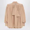 Chloé Pussy-bow Long-sleeve Blouse In Brown