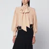 Chloé Ruched Sand-coloured Blouse With Lavallière Tie In Brown