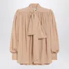 Chloé Crepe Blouse Puff Sleeves Bow Detail In Multi