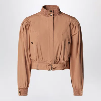 Chloé Ruched Short Cotton Poplin Jacket In Reef Shell In Multi