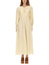 Chloé Silk Dress With Ruched Design And V-neck In Neutral