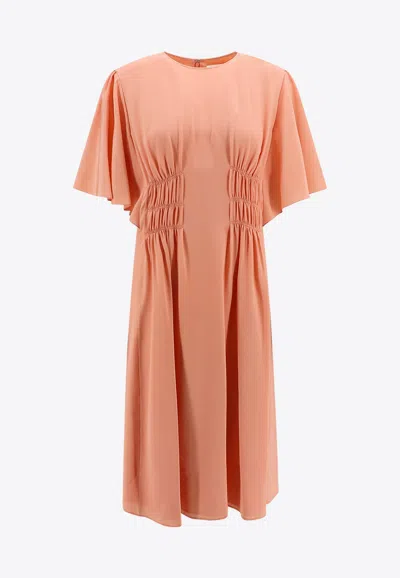 Chloé Silk Dress With Frontal Drapery In Muted Clay