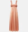 Chloé Sleeveless Shirred Silk Satin Midi Dress