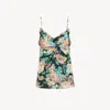 Chloé Floral Ruched Ruffle-trim Silk Tank Top In Black