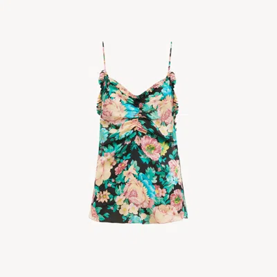 Chloé Ruched Tank Top In Silk Charmeuse In Multi