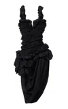 Chloé Ruffle Aysmmetric Cotton Midi Dress In Black