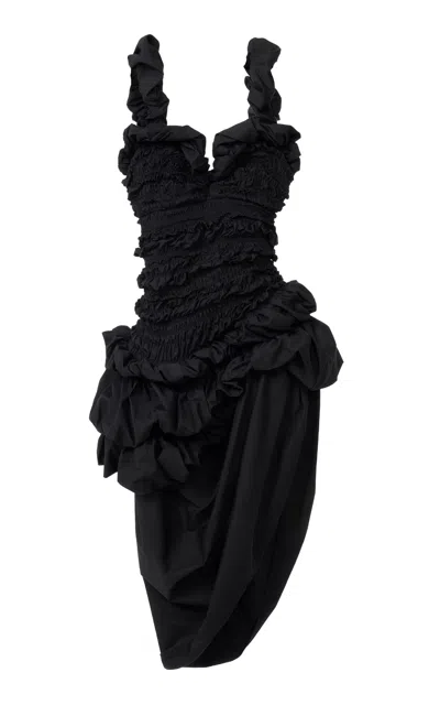 Chloé Ruffle Aysmmetric Cotton Midi Dress In Black