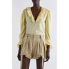 Chloé Ruffle Balloon Sleeve Silk Button-up Shirt In Powder Yellow