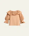 Chloé Ruffled Cotton Blouse With Drawstring Cuffs For Women In Multi