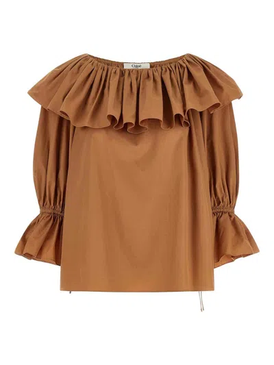 Chloé Ruffle Blouse In Brown