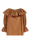 Chloé Ruffled Cotton Blouse With Drawstring Cuffs For Women In Brown