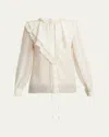 Chloé Lace-trimmed Ruffled Silk Blouse In Dusty White