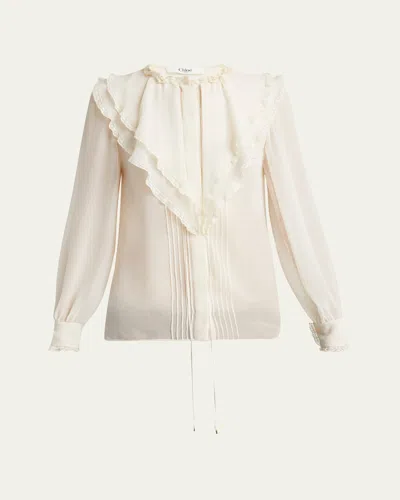 CHLOÉ RUFFLE BUTTON-DOWN SILK TOP