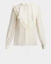 Chloé Lace-trimmed Ruffled Silk Blouse In Dusty White