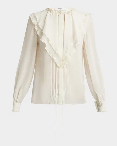 CHLOÉ RUFFLE BUTTON-DOWN SILK TOP