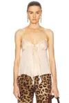 Chloé Flowy Silk Top With Ruffle And Tie In Delicate Pink